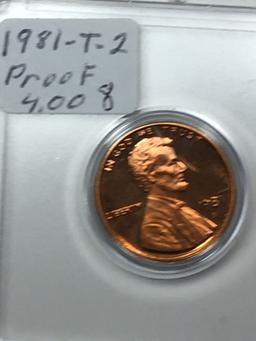 Lincoln Cent 1981 T 2 Proof In Hard Plastic Case Deep Red Cameo