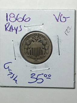 1866 Shield Nickel With Rays