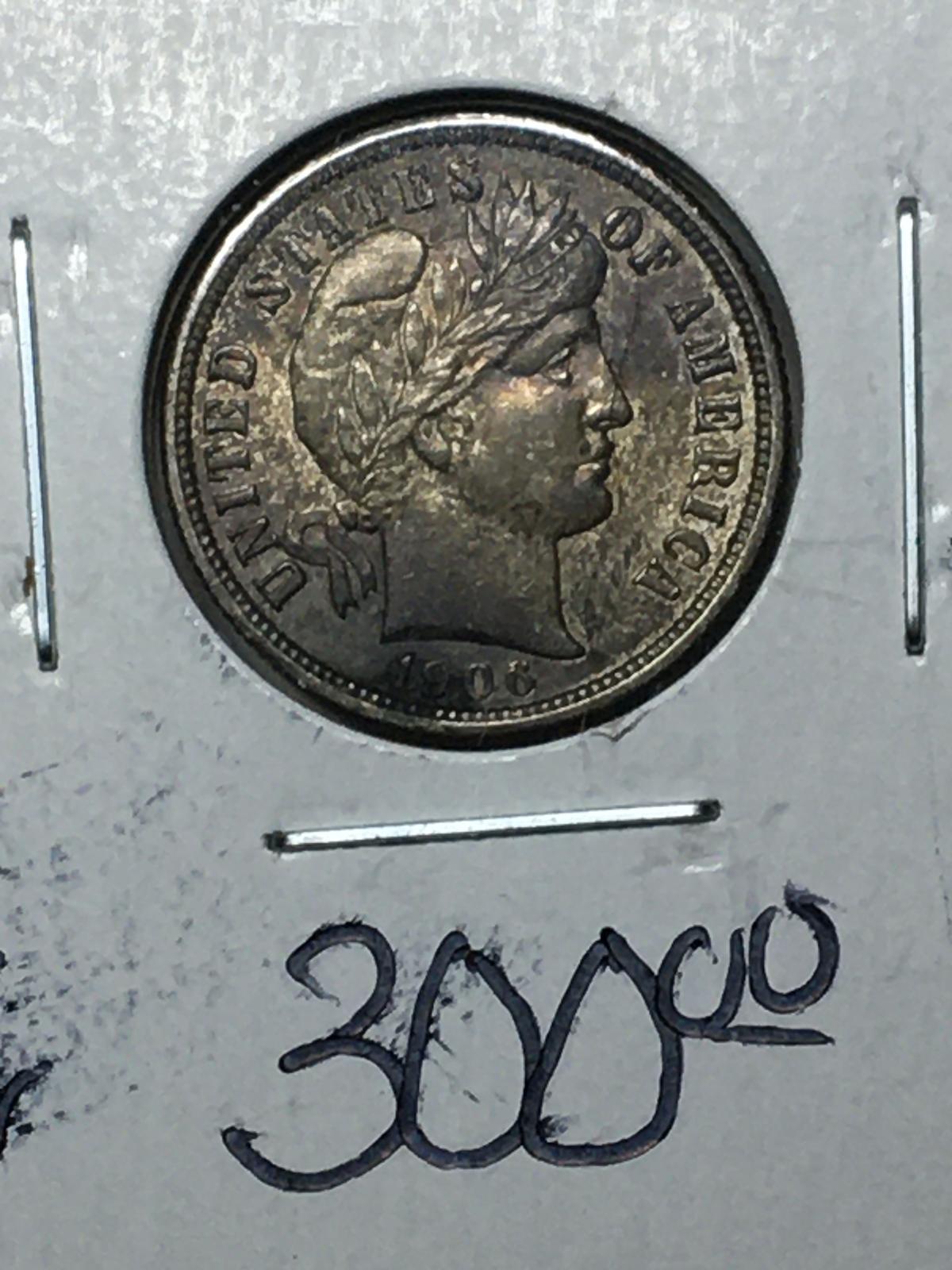 1906 P Barber Dime