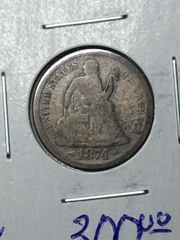 1874 S Seated Liberty Dime