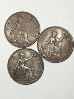 1928, 1936 & 1938 Large Cents England 