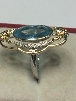 .925 Sterling Silver Ladies 2 1/2ct Swiss Blue Topaz Ring