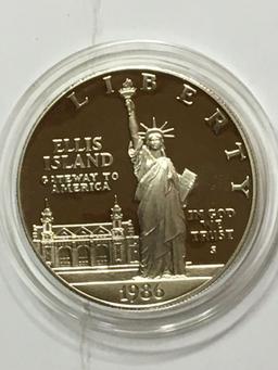 1986 S Proof Ellis Island Silver Dollar & 1/2 Dollar