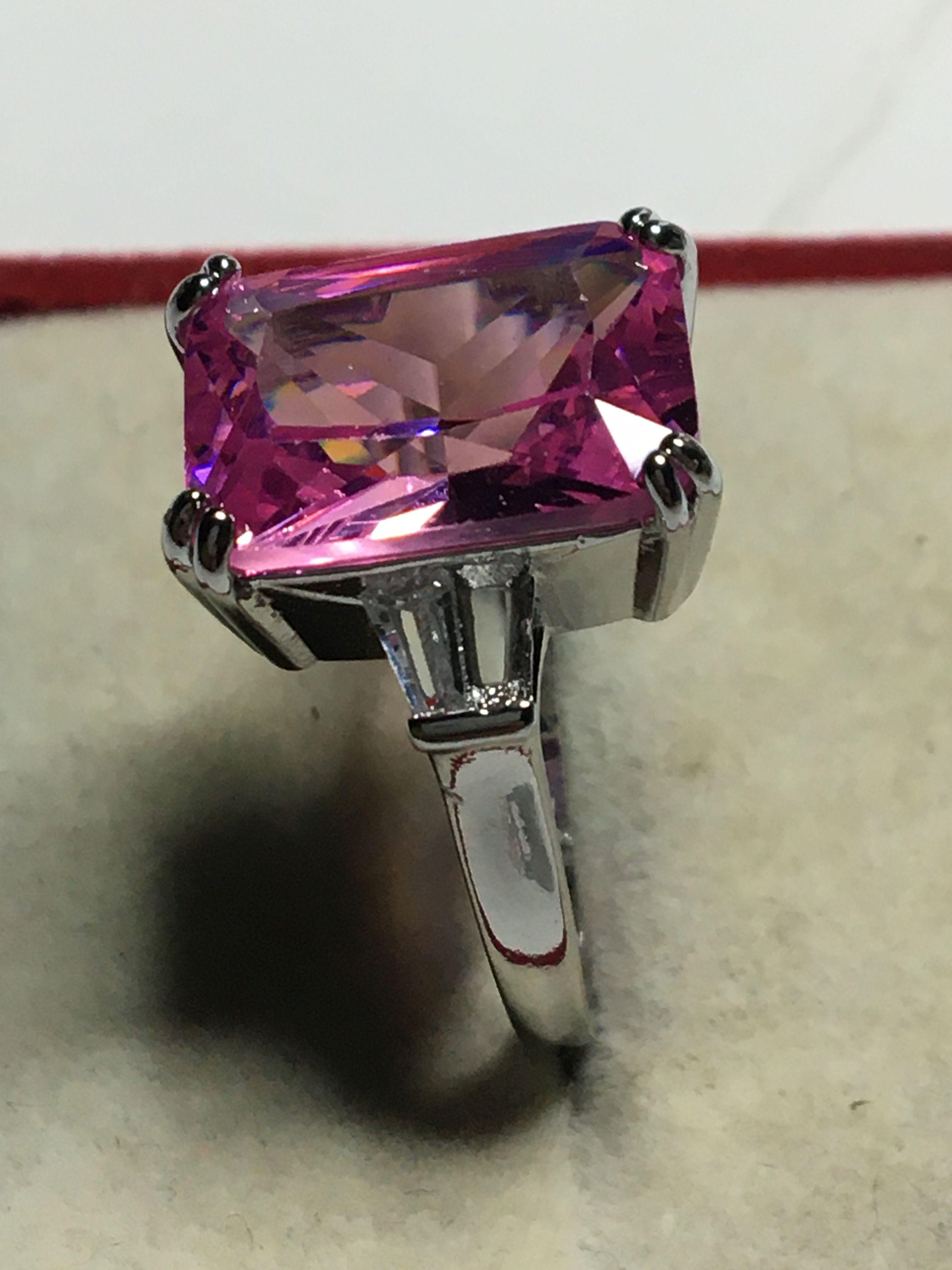 .925 Sterling Silver Ladies 8ct Pink Topaz Ring