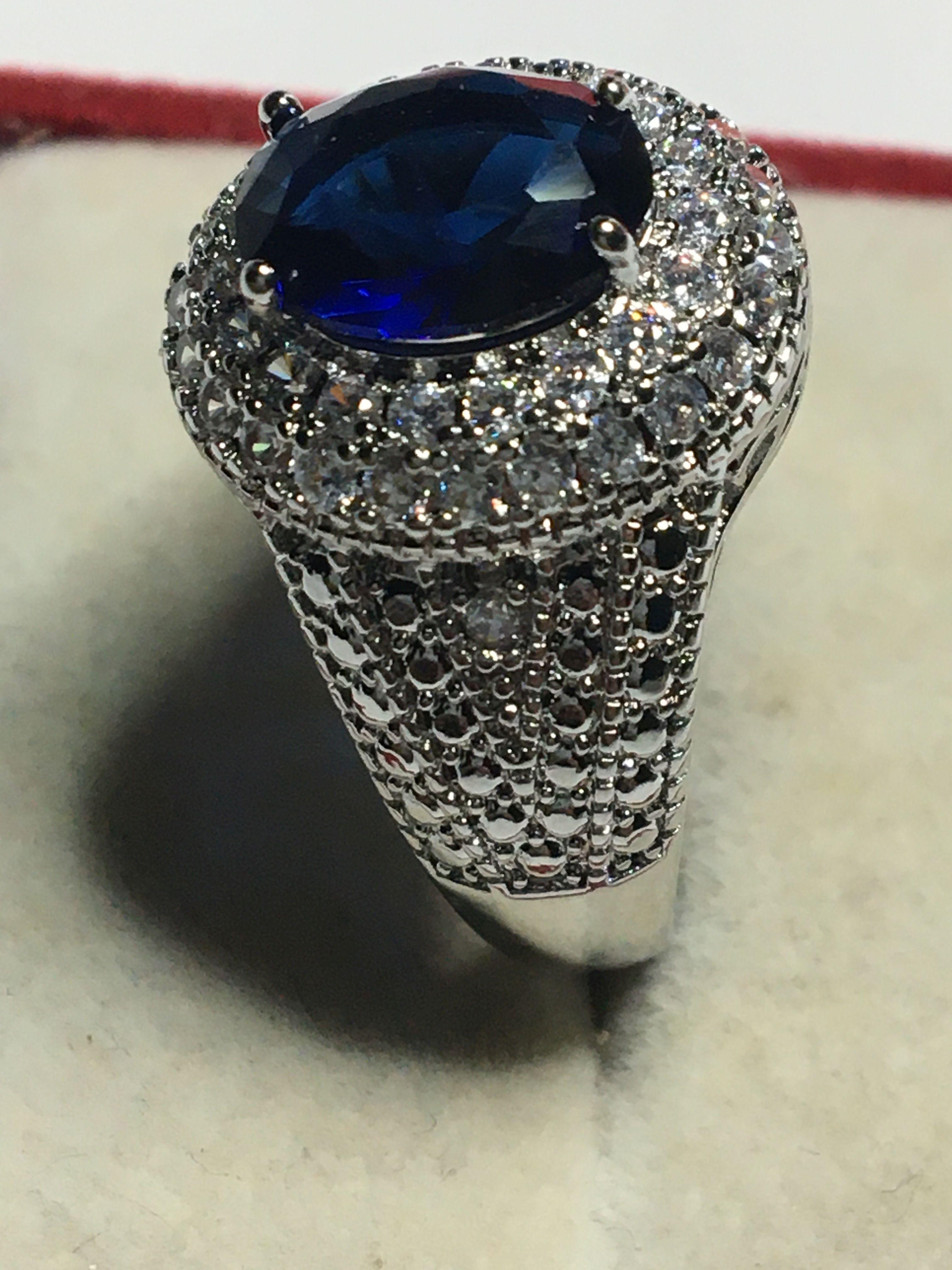 .925 Sterling Silver Ladies 3ct Sapphire Ring