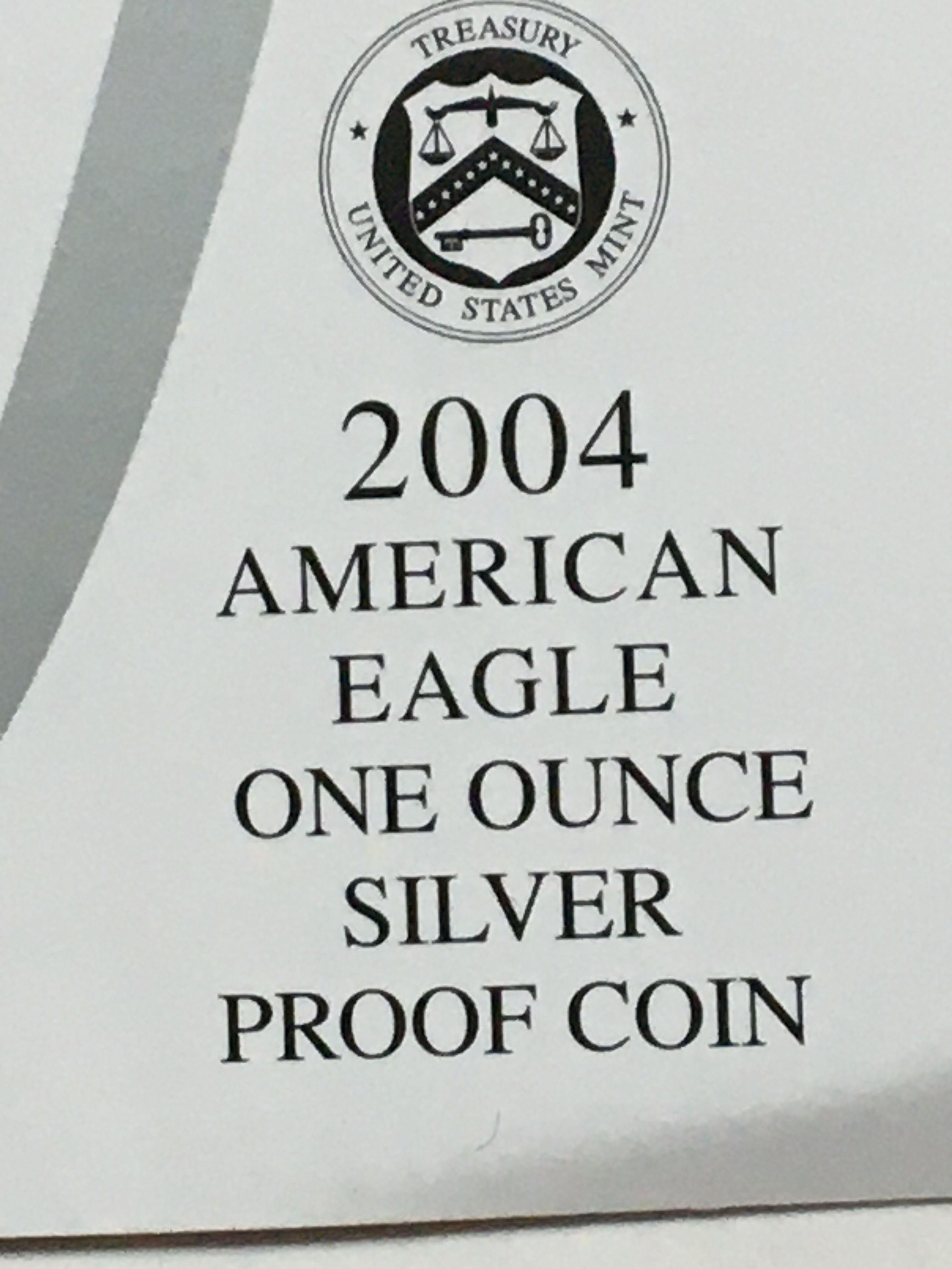 2004w Proof Silver American Eagle + Coa