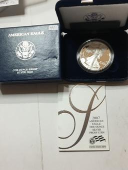 2007 U S ... W  Proof Silver American Eagle + Coa