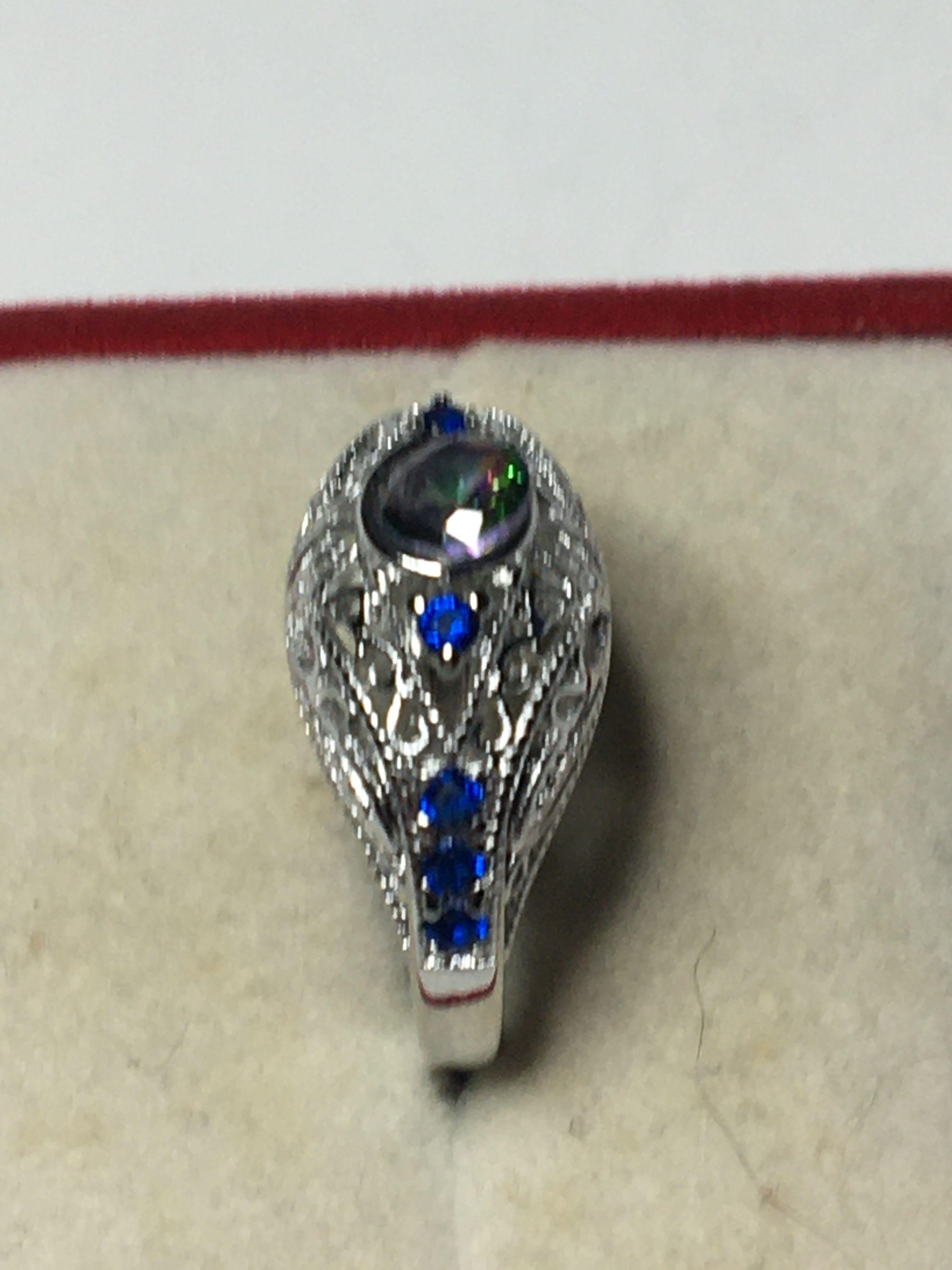 .925 Sterling Silver Ladies Filigree Gemstone Ring