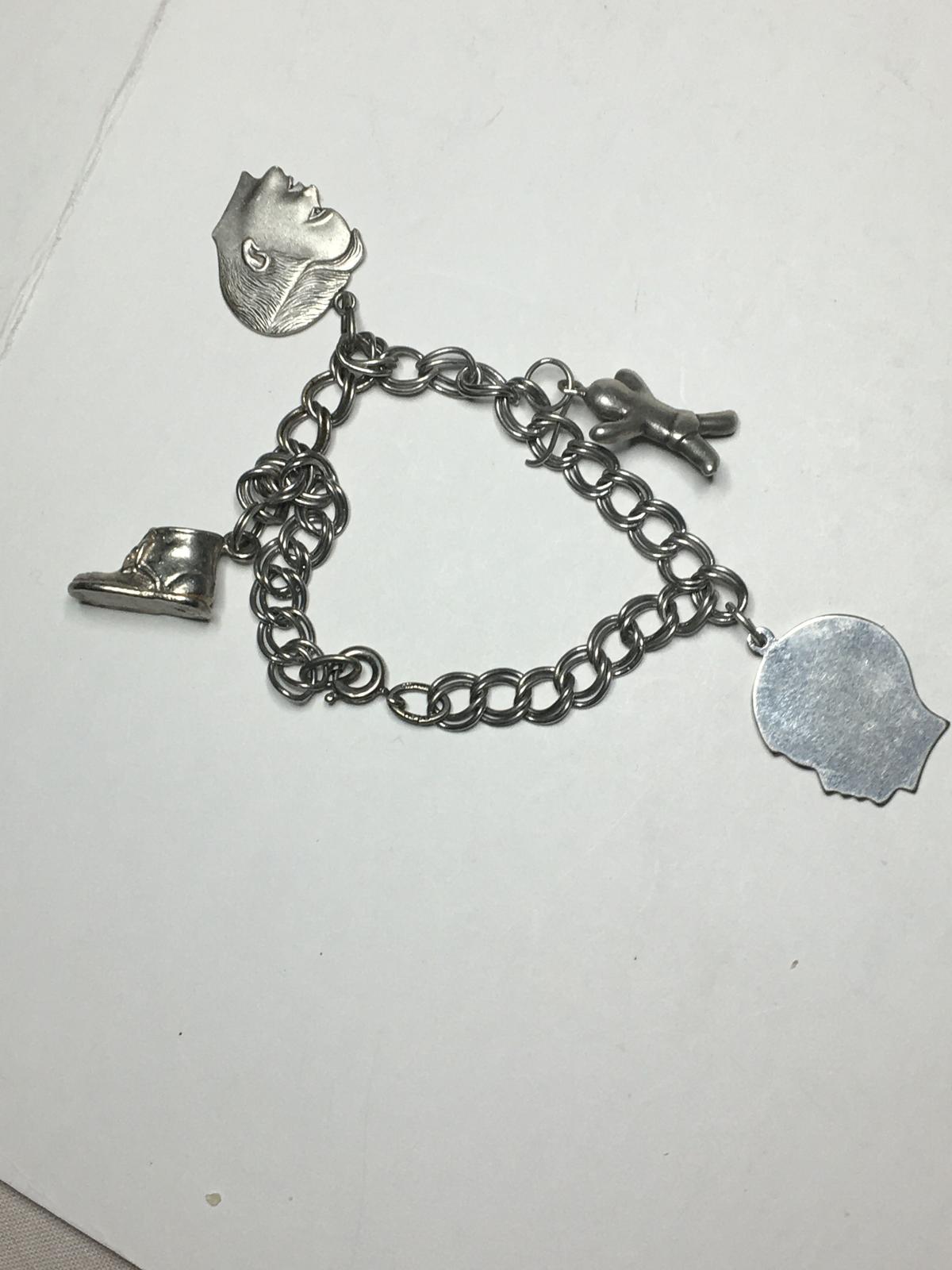 .925 Sterling Silver Heavy Charm Bracelet 