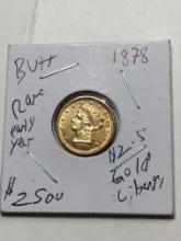“gold Liberty $2.5 Dollar Frosty Rare 1878 Low Pop Older Year Pre 33 Gold Coin” Bu++