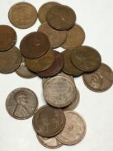 Lincoln Wheat Cent Lot Unsearhced 25 Coins