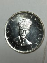1970 Turkey Silver 25 Lira Proof Coin Gem