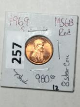 1969 S Lincoln Memorial Cent Coin 