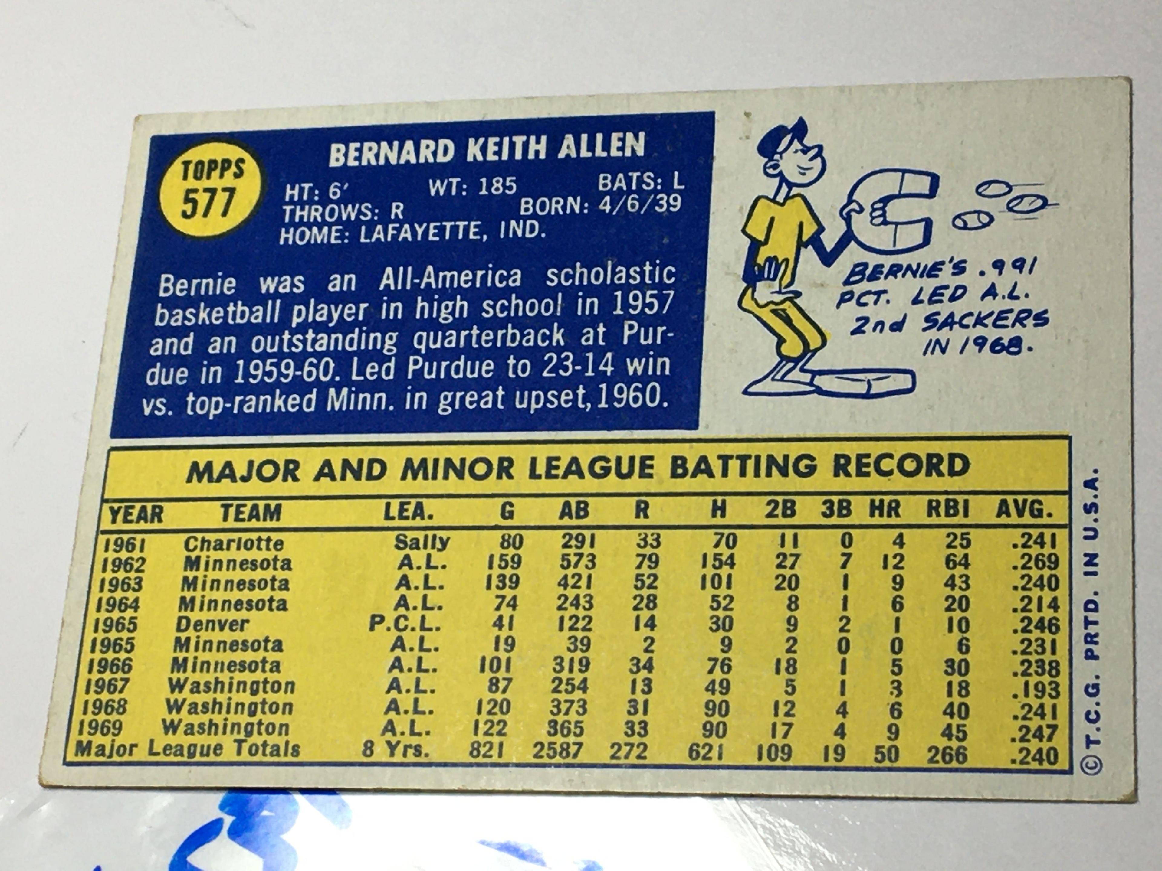 1970 Washington Senators 2nd Baseman Bernie Allen