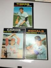 (3)cards Detroit Tigers Mickey Lolich st. Loius Cards Jerry Reuss kansas City royals Buck Martinez