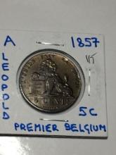 1857 Leopold Premier Belgium 5 Cents