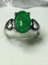 Sterling Silver Ring, Green Stone