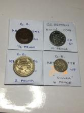 Great Britian 1928 6 Pence "silver" Vf, 1986 2 Pounds Bu, 2014 10 Pence Ch Bu, 1943 1/2 Penny Au