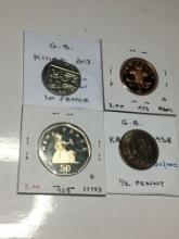 Great Britian 2013 10 Pence Ch Bu, 1980 2 New Pence Proof, 1958 1/2 Penny Bu/ Unc,