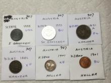 Austria  1955  5 Groschen Unc, 1955 50 Groschen Bu, 1851 Kreuzer F+ A,