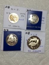 B.V.I. 1973 10 Cents Proof,1975 10 Cents Proof,1975 25 Cents Proof,