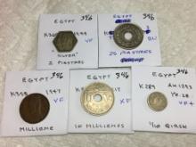 Egpyt 1947 Millieme Vf,1917 H 10 Milliemes Xf,1944 2 Silver Piastres