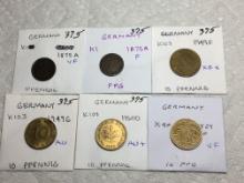Germany 1875 Pfg Vf,1875 Pfg F,1949 10 Pfg Xf+,1949 10 Pfg Au,1950 10pfg Au+