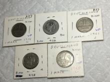 Deutschland (5-1 Mark) 1956 Vf,1988 Bu,1961 Vf,1954 Vf, 1960 Vf