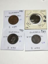 Sweden 2 Ore 1861 Vf, 1861 Vf, 1863 F, 1881 Vf