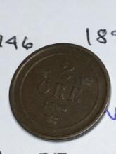 Sweden 2 Ore 1899 Vf, 1902 Vf+, 1952 Unc, 1955 Unv, 1962 Bu