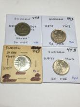 Sweden 50 Ore 1954 Silver Vf, 1963 Bu, 1964 Bu, 1965 Bu