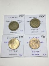 Sweden Krona 1946 Vf,1953 Silver Vf,1963 Silver Bu, 1965 Silver Xf