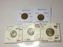 Panama 1940 1 1/4 Centesimos Extra Fine, 1961 5 Centesimos Unc, 1937 Centesimo Very Fine