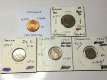Panama 1968 Centesimo Bu, 1961 5 Centesimos Unc, 1940 2 1/2 Centesimos Very Fine+