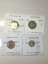 Panama 1974 1/4 Balboa Proof, 1932 5 Centesimos Fine,1937 Centesimo Extra Fine