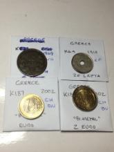 Greece 1869 10 Lepta Very Good, 1912 20 Lepta Extra Fine, 2002 "bi- Metal" 1 & 2 Euro Choice Bu