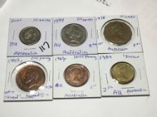 Austrailia 1963 P Half Penny Au, 1943 P 1 Penny Ef+ Toned, 2001 10 Cents Bu, 1994 20 Cents Au