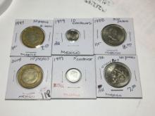 Mexico 1997 10 Pesos(bi Metal) Ef, 2004 10 Pesos, 1988 500 Pesos Vf, 1997 5 Centavos Bu, 1979 10 Au
