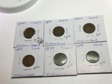 (6) Indian Head Cent 1890, 1891, 1897, 1898, 1899, 1900