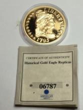 American Mint 40mm Round Gold Plated Gold Eagle With Certificate Of Authenticity