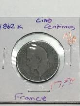1962 K France Cinco Centimes