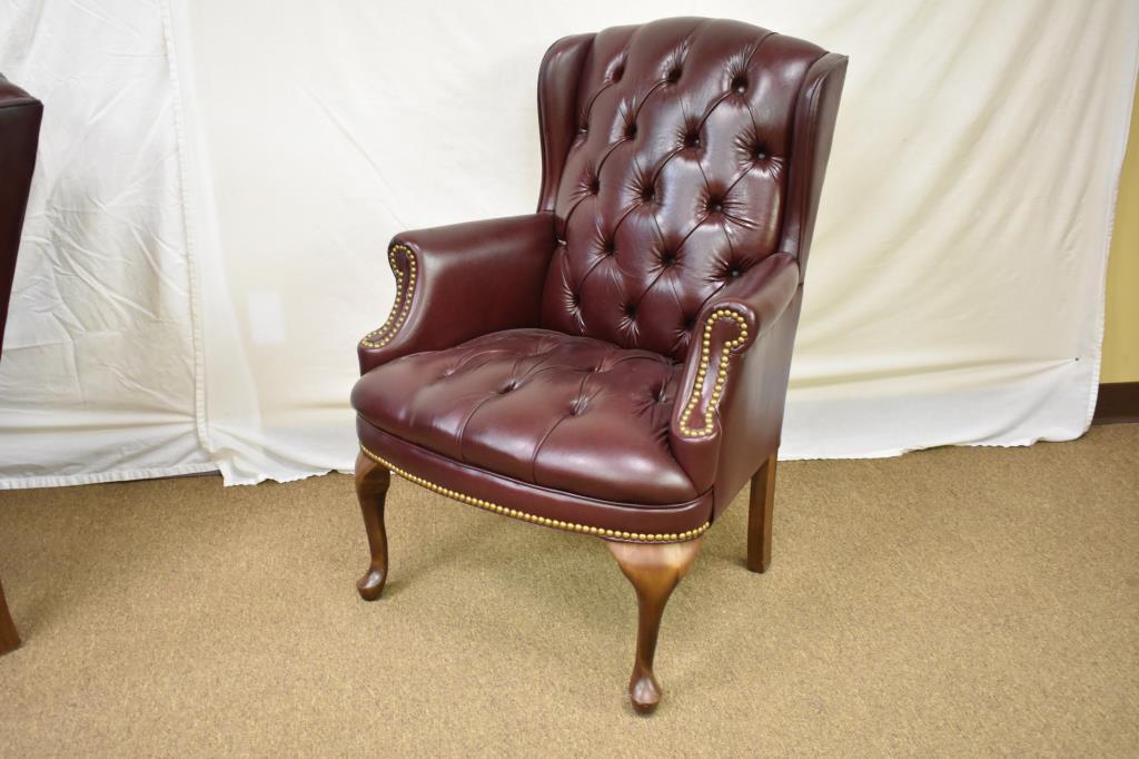 Two Hon Burgandy Wing Back Leather Side Chairs