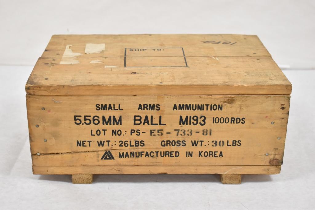 Ammo. 5.56 MM Ball. Approx. 1000 Rds & Crate