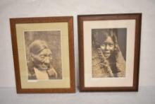 Lot of 2 Vintage Edward Curtis Framed Photos - Clayoquot Girl and Black Belly-Cheyenne