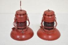 2- Antique Embury Lanterns w Red Lamp No. 40 Traffic Guard , Warsaw, NY