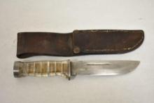 WW2 Cattaraugus 225Q Fighting Knife w Lucite Handle and Leather Scabbard