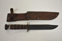WW2 USMC Marine Corps Combat Knife with Leather Scabbard