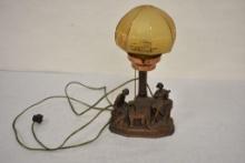 Antique Metal Art Deco Lamp w Glass Shade