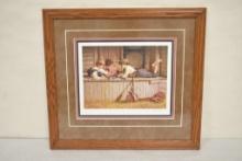 Dominoes by Jim Daly signed and numbered print with COA 701/1500, matted and framed