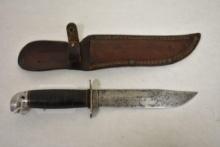 Vintage U.S. Western Boulder, Co. Fighting Knife w Leather Sheath
